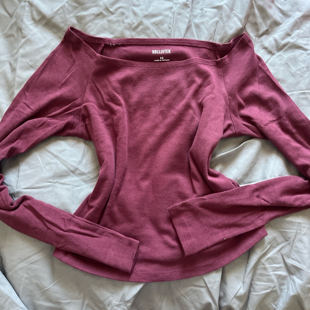 Hollister Burgundy Off-the-Shoulder Long Sleeve Shirt